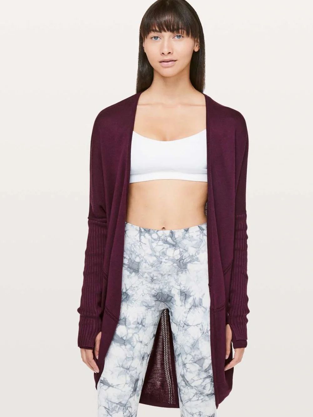 Lululemon Call It Cozy Wrap Cardigan Adobe Plum Size 8 Cashmere Blend Thumbholes